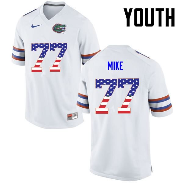 Youth NCAA Florida Gators Andrew Mike #77 Stitched Authentic USA Flag Fashion Nike White College Football Jersey FUU7765HR